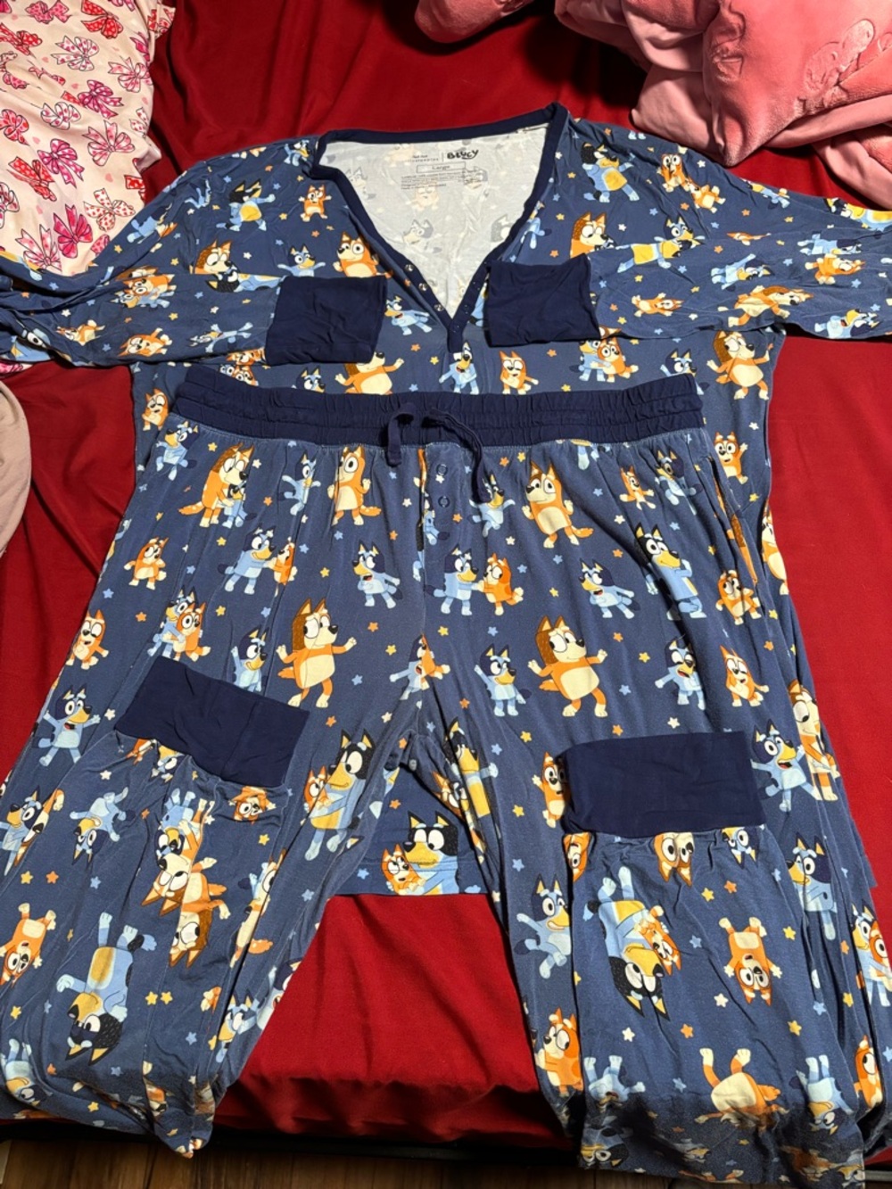 Little Sleepies Navy Blue & Orange Cartoon Puppy Two-Piece Pajama Set